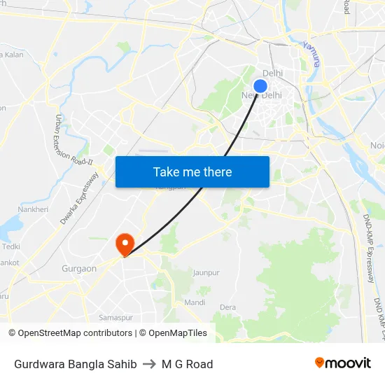 Gurdwara Bangla Sahib to M G Road map