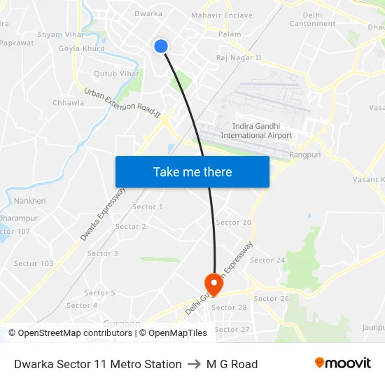 Dwarka Sector 11 Metro Station to M G Road map