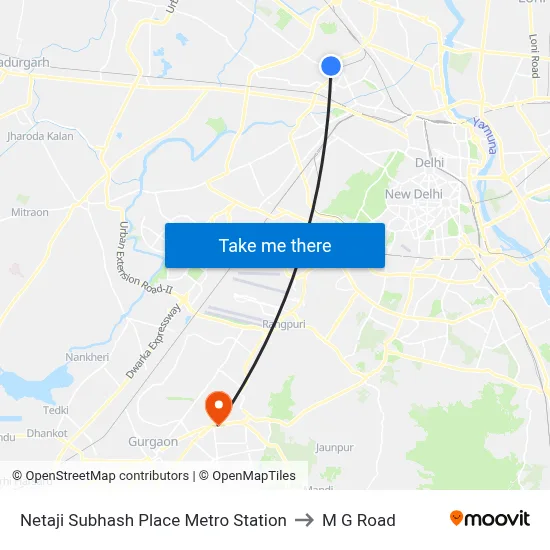 Netaji Subhash Place Metro Station to M G Road map