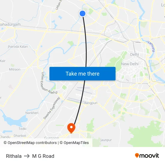 Rithala to M G Road map