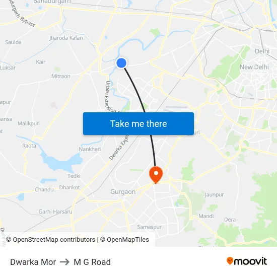 Dwarka Mor to M G Road map