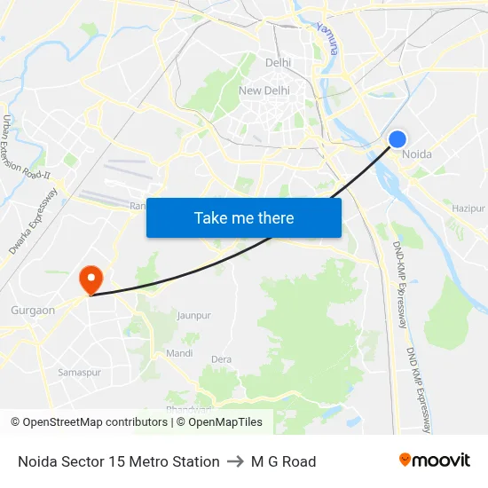 Noida Sector 15 Metro Station to M G Road map