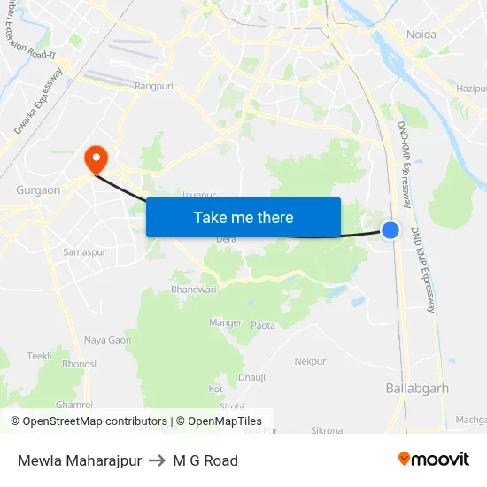 Mewla Maharajpur to M G Road map