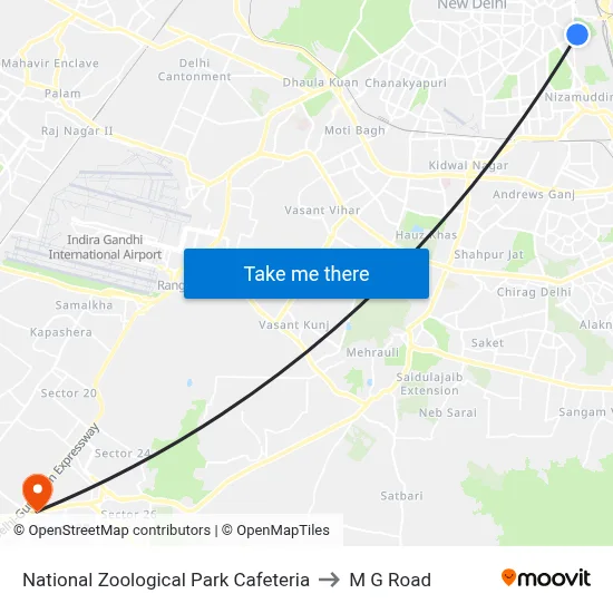 National Zoological Park Cafeteria to M G Road map