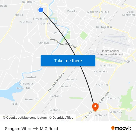 Sangam Vihar to M G Road map