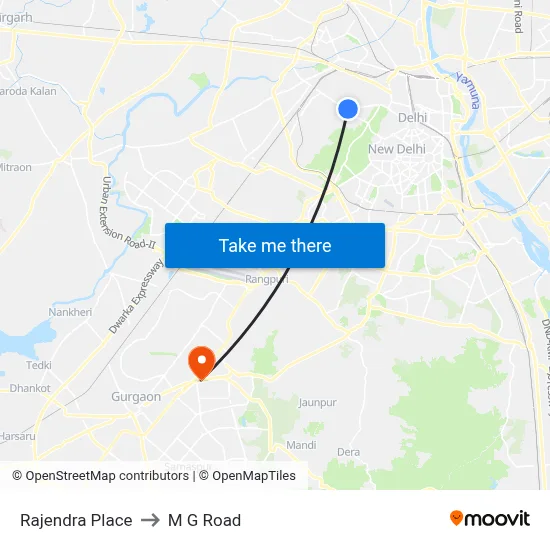 Rajendra Place to M G Road map