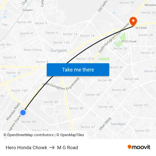 Hero Honda Chowk to M G Road map