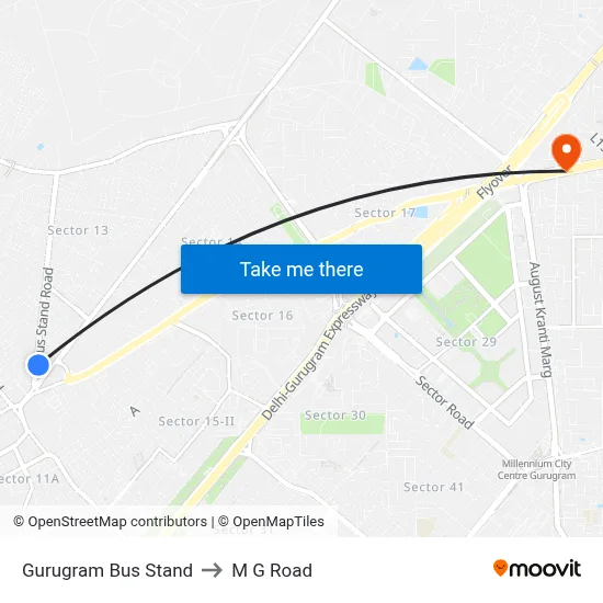 Gurugram Bus Stand to M G Road map