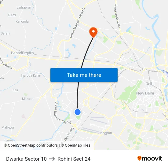 Dwarka Sector 10 to Rohini Sect 24 map