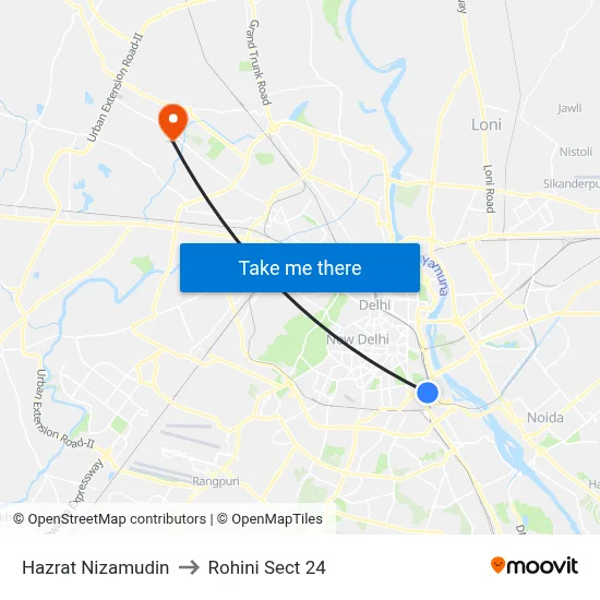 Hazrat Nizamudin to Rohini Sect 24 map