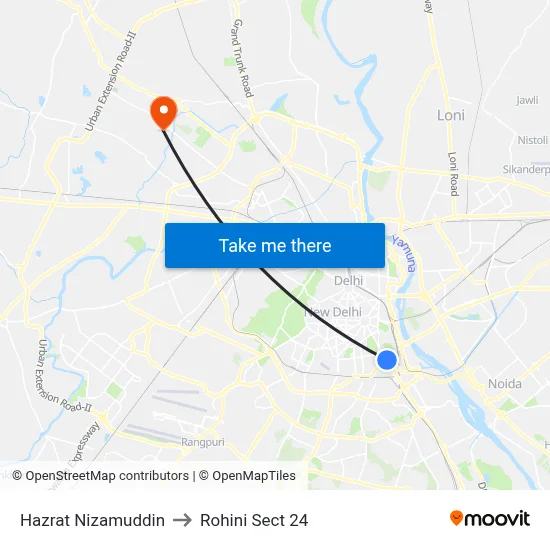 Hazrat Nizamuddin to Rohini Sect 24 map
