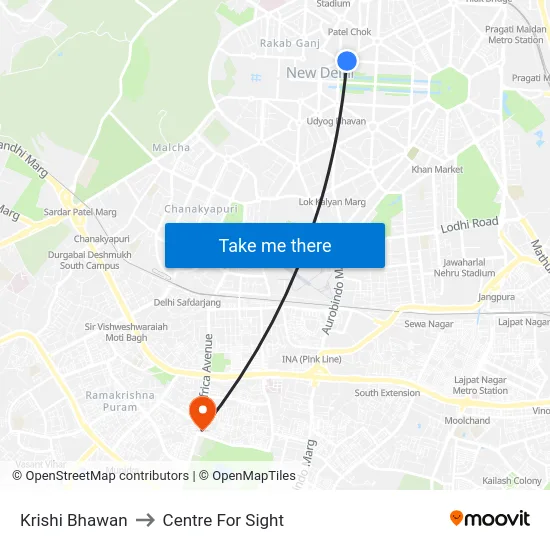 Krishi Bhawan to Centre For Sight map