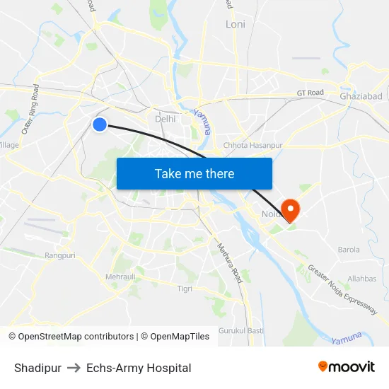 Shadipur to Echs-Army Hospital map