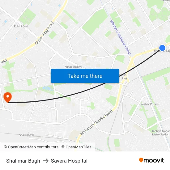 Shalimar Bagh to Savera Hospital map
