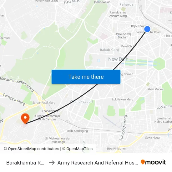 Barakhamba Road to Army Research And Referral Hospital map