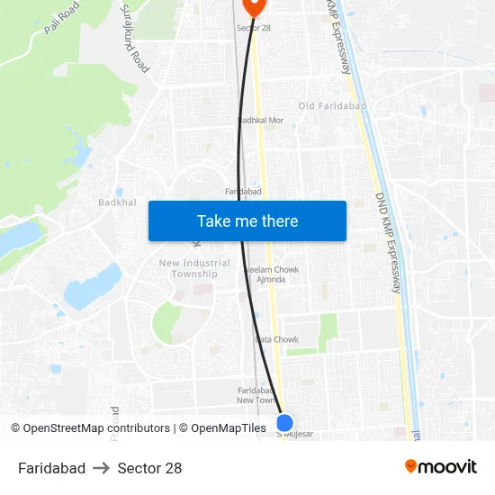 Faridabad to Sector 28 map