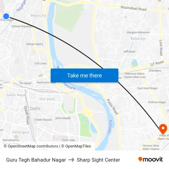 गुरु तेग बहादुर नगर to शार्प साइट सेंटर map