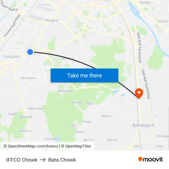 Iffco Chowk to Bata Chowk map