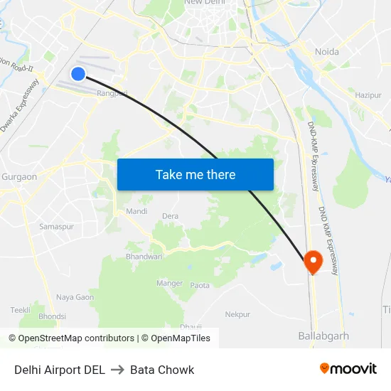 Delhi Airport DEL to Bata Chowk map