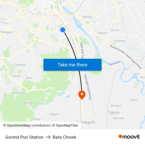Govind Puri Station to Bata Chowk map