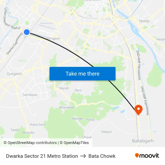 Dwarka Sector 21 Metro Station to Bata Chowk map