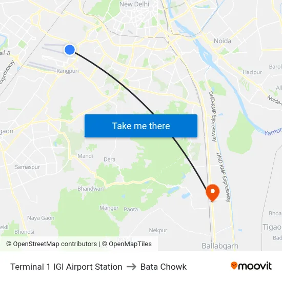 Terminal 1 IGI Airport Station to Bata Chowk map