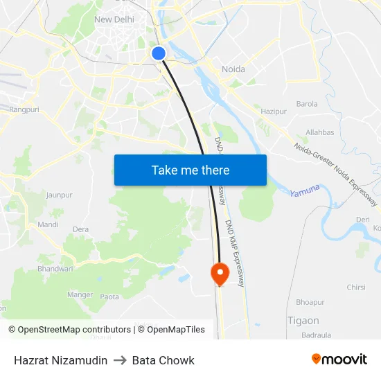 Hazrat Nizamudin to Bata Chowk map