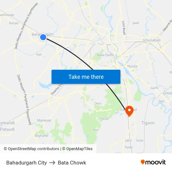 Bahadurgarh City to Bata Chowk map