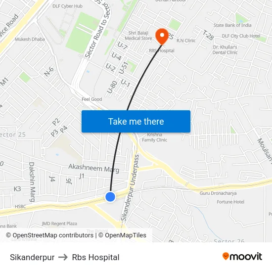 Sikanderpur to Rbs Hospital map