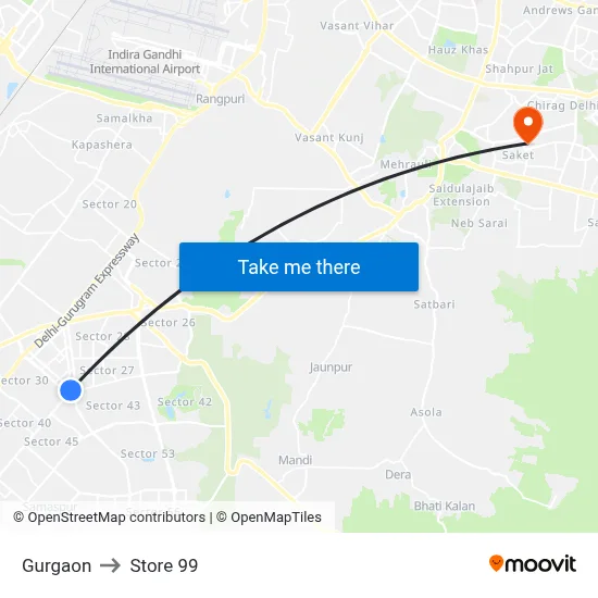 Gurgaon to Store 99 map