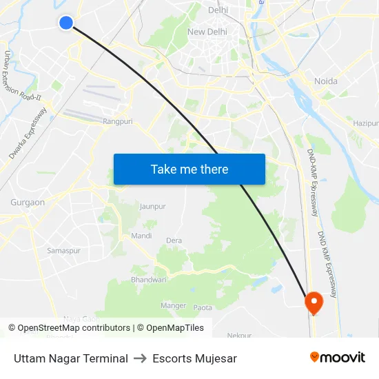 Uttam Nagar Terminal to Escorts Mujesar map