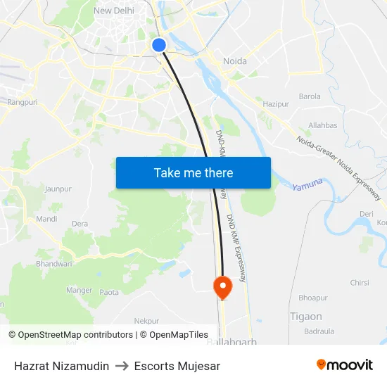 Hazrat Nizamudin to Escorts Mujesar map