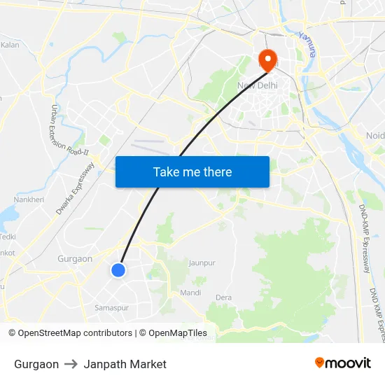 Gurgaon to Janpath Market map