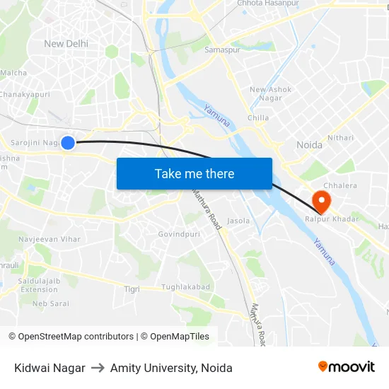 Kidwai Nagar to Amity University, Noida map