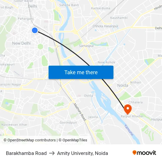 Barakhamba Road to Amity University, Noida map