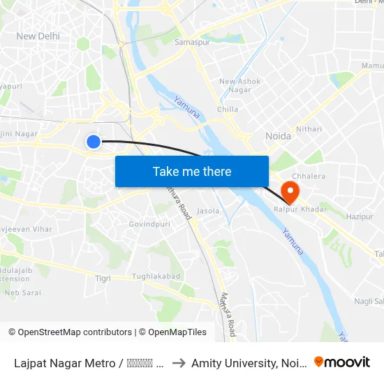Lajpat Nagar Metro / लाजपत नगर to Amity University, Noida map
