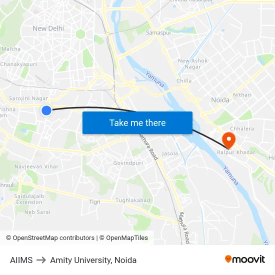 AIIMS to Amity University, Noida map