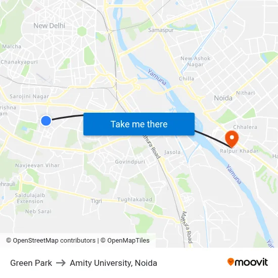 Green Park to Amity University, Noida map
