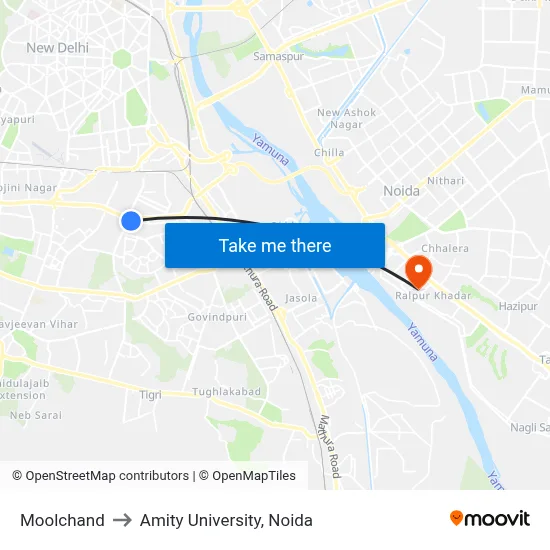 Moolchand to Amity University, Noida map