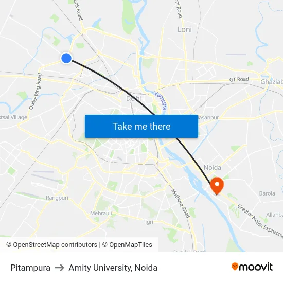 Pitampura to Amity University, Noida map
