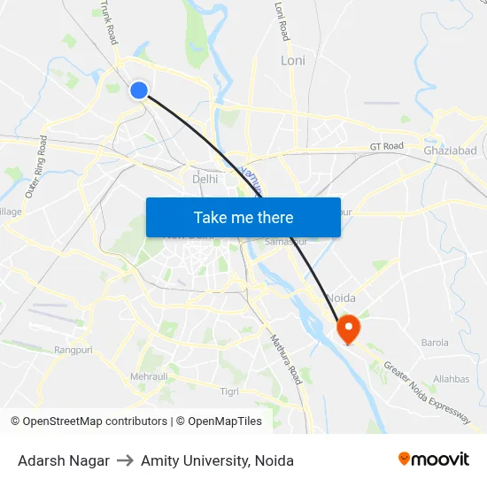 Adarsh Nagar to Amity University, Noida map