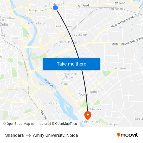 Shahdara to Amity University, Noida map