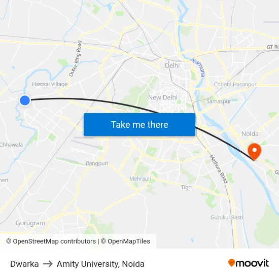 Dwarka to Amity University, Noida map