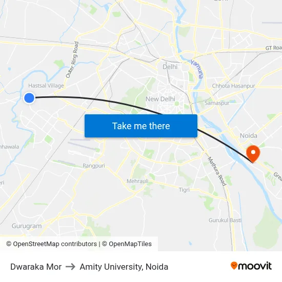 Dwaraka Mor to Amity University, Noida map