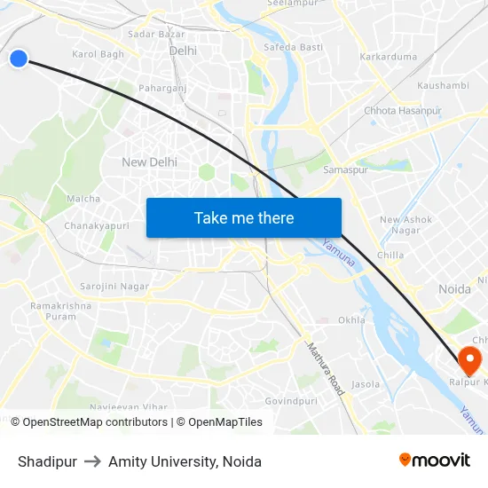 Shadipur to Amity University, Noida map