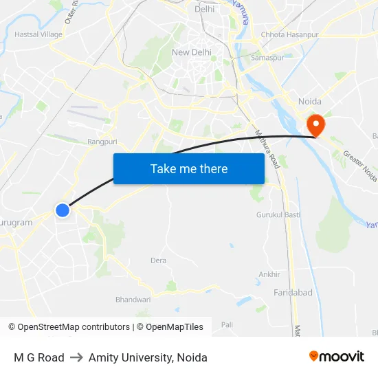 M G Road to Amity University, Noida map