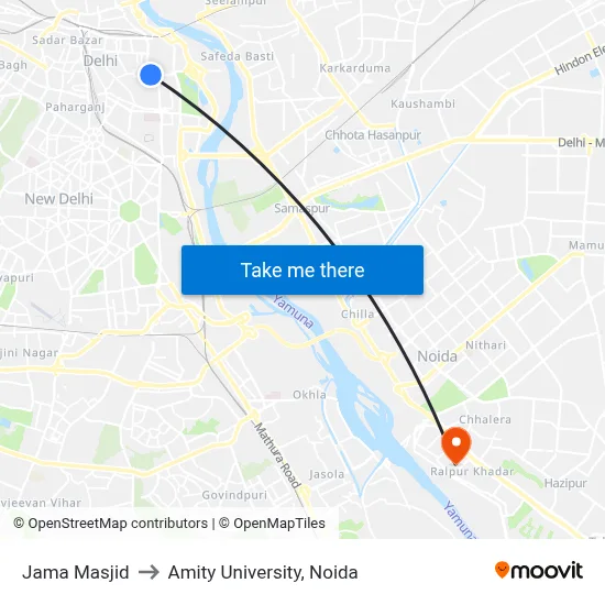 Jama Masjid to Amity University, Noida map