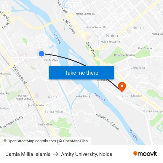 Jamia Millia Islamia to Amity University, Noida map