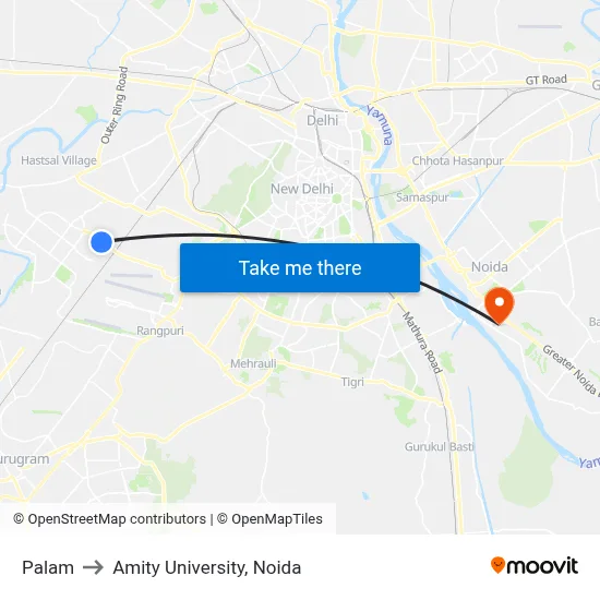 Palam to Amity University, Noida map