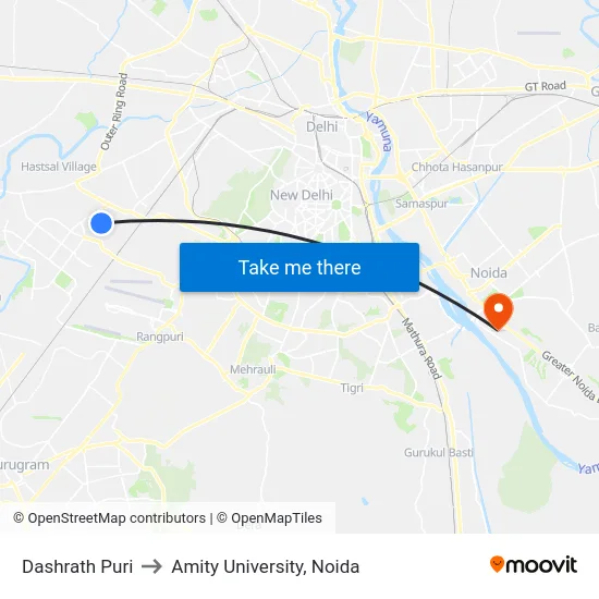 Dashrath Puri to Amity University, Noida map
